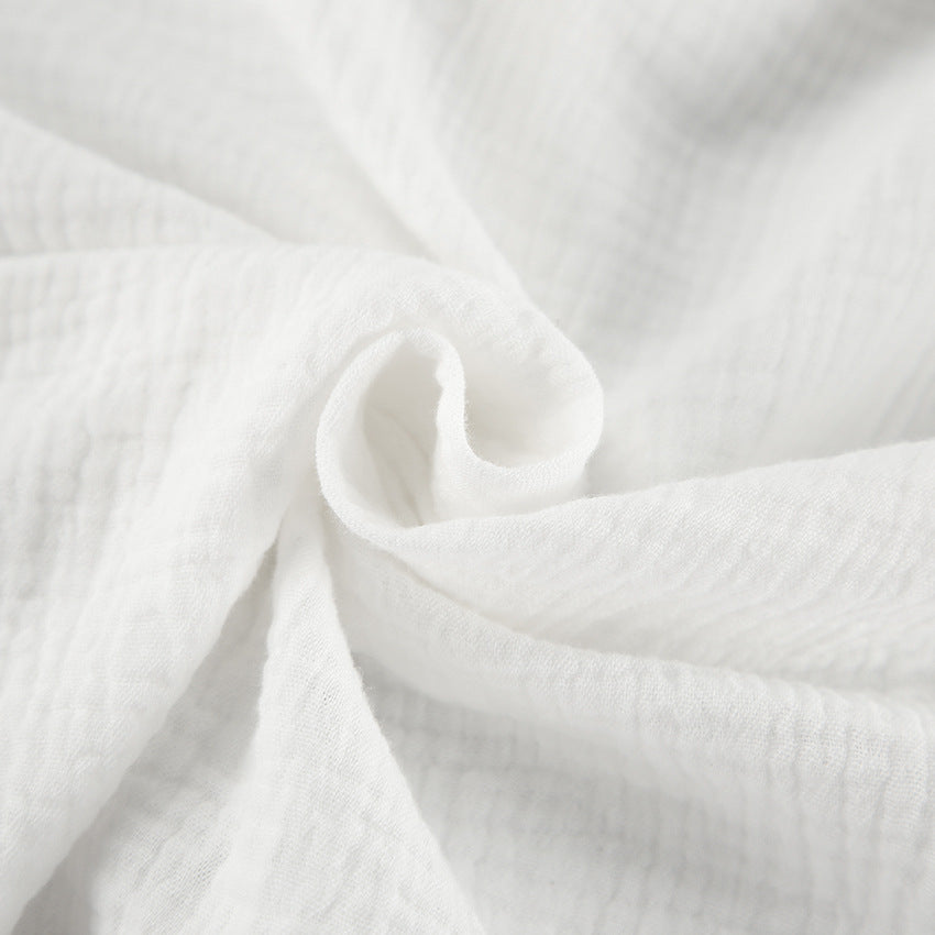 Crinkle Cotton Balloon Sleeve Popover Blouse - White - 7