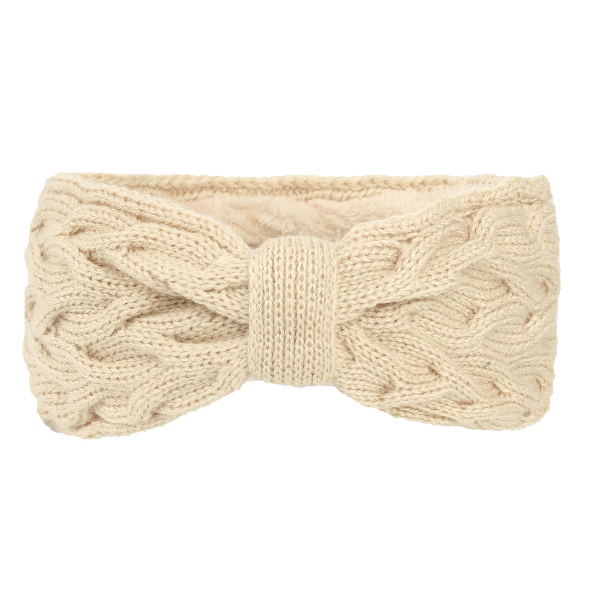 Chunky Cable Knit Bow Knot Headband - Beige