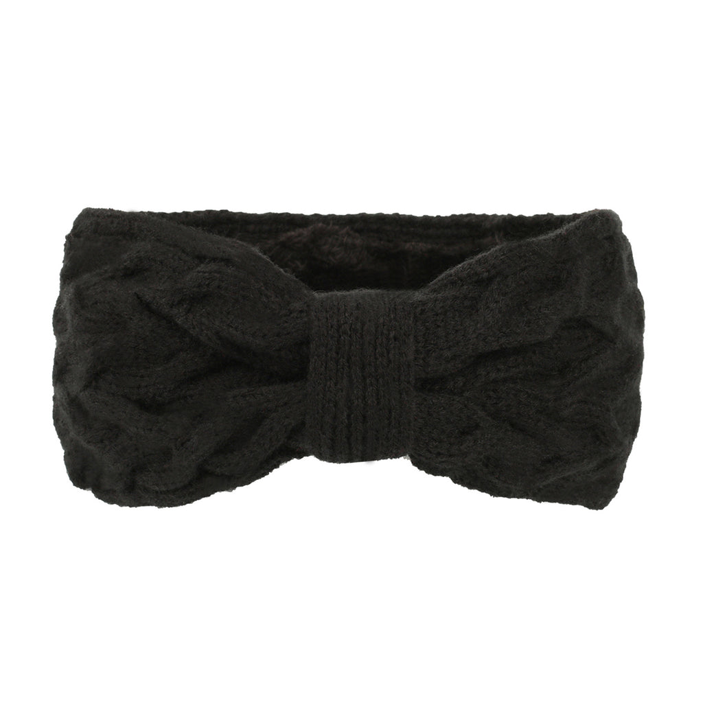 Chunky Cable Knit Bow Knot Headband - Black