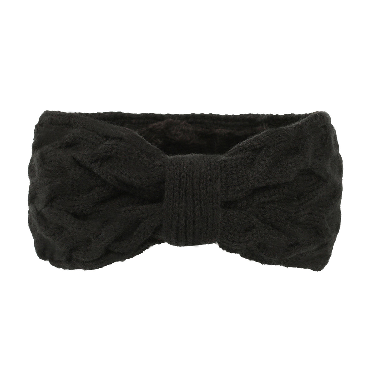 Chunky Cable Knit Bow Knot Headband - Black