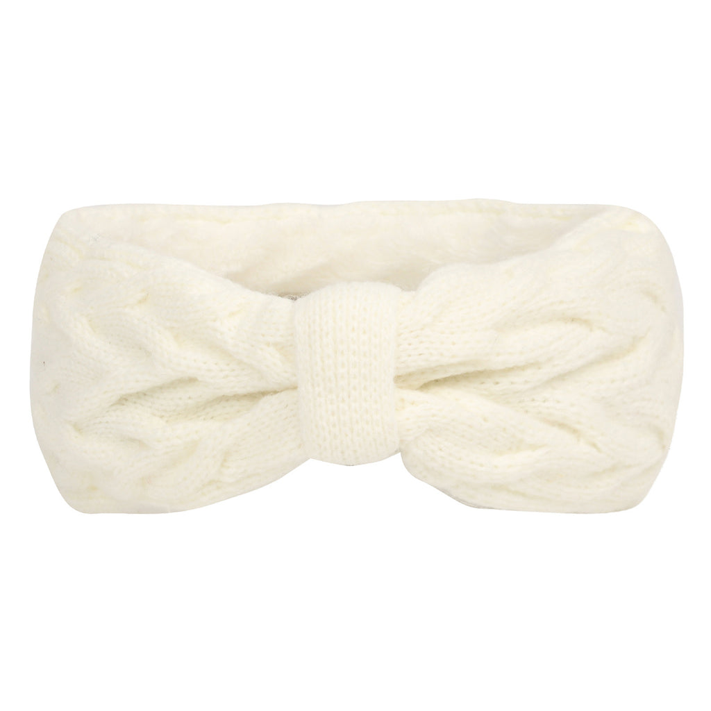 Chunky Cable Knit Bow Knot Headband - White