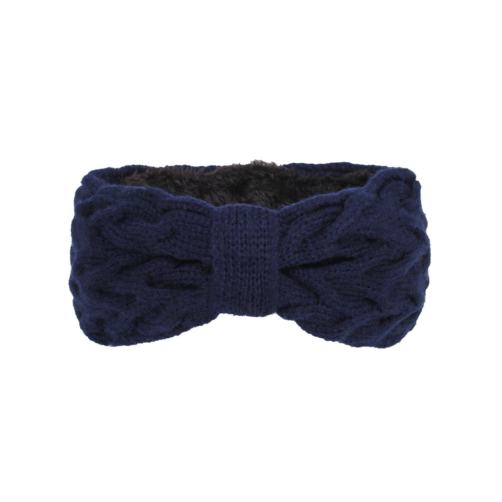 Chunky Cable Knit Bow Knot Headband - navy
