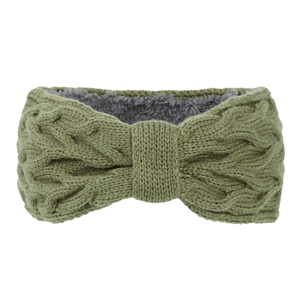 Chunky Cable Knit Bow Knot Headband - olive