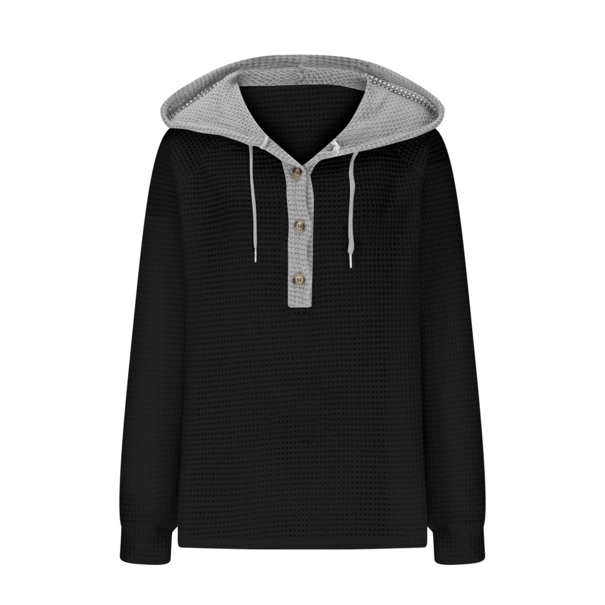 Colorblock Hooded Waffle Knit Sweatshirt - Black