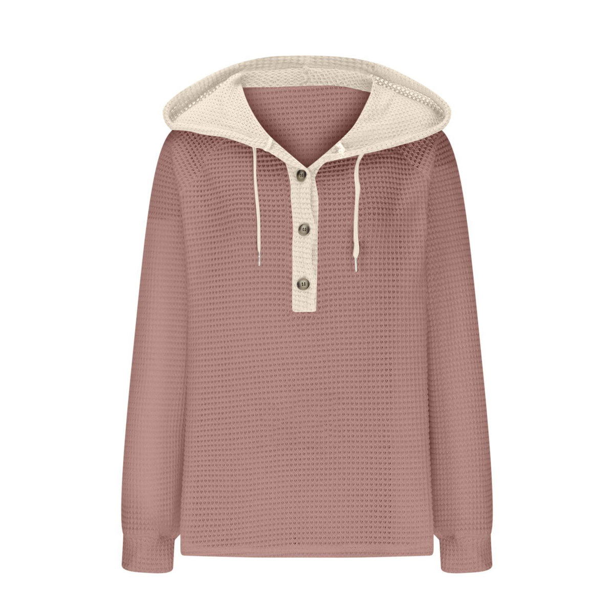 Colorblock Hooded Waffle Knit Sweatshirt - DarkPink