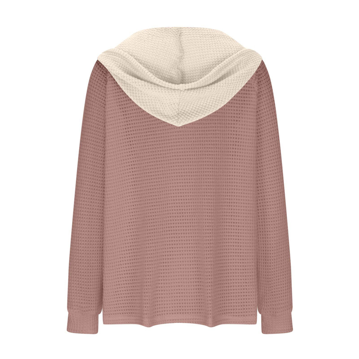 Colorblock Hooded Waffle Knit Sweatshirt - DarkPink - 1