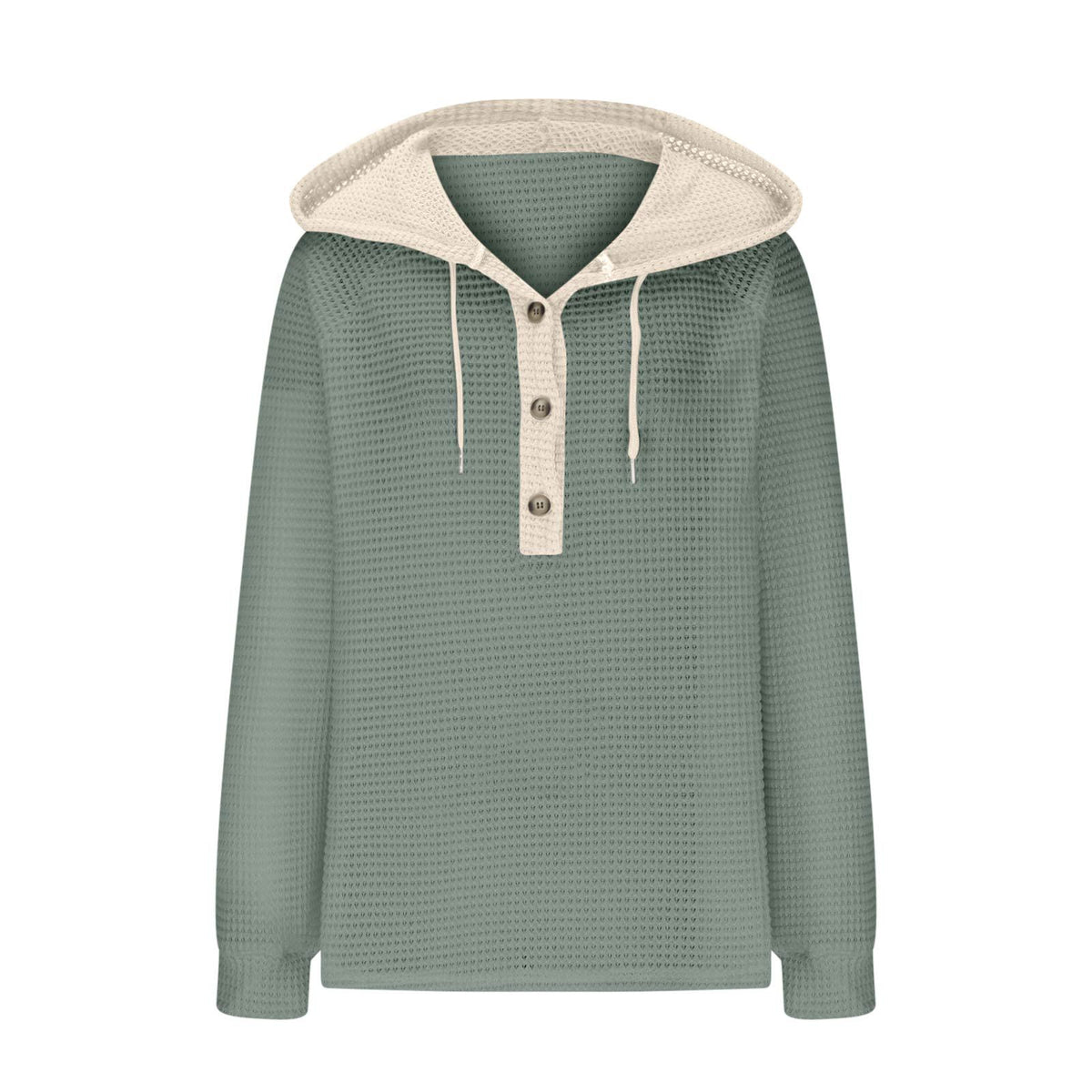 Colorblock Hooded Waffle Knit Sweatshirt - Green