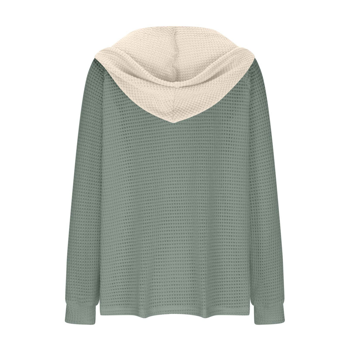 Colorblock Hooded Waffle Knit Sweatshirt - Green - 1
