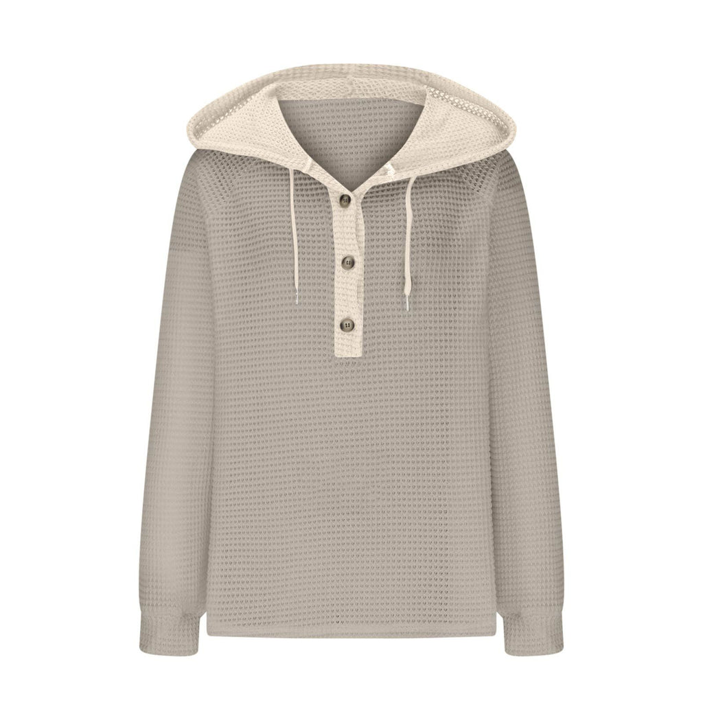 Colorblock Hooded Waffle Knit Sweatshirt - Grey