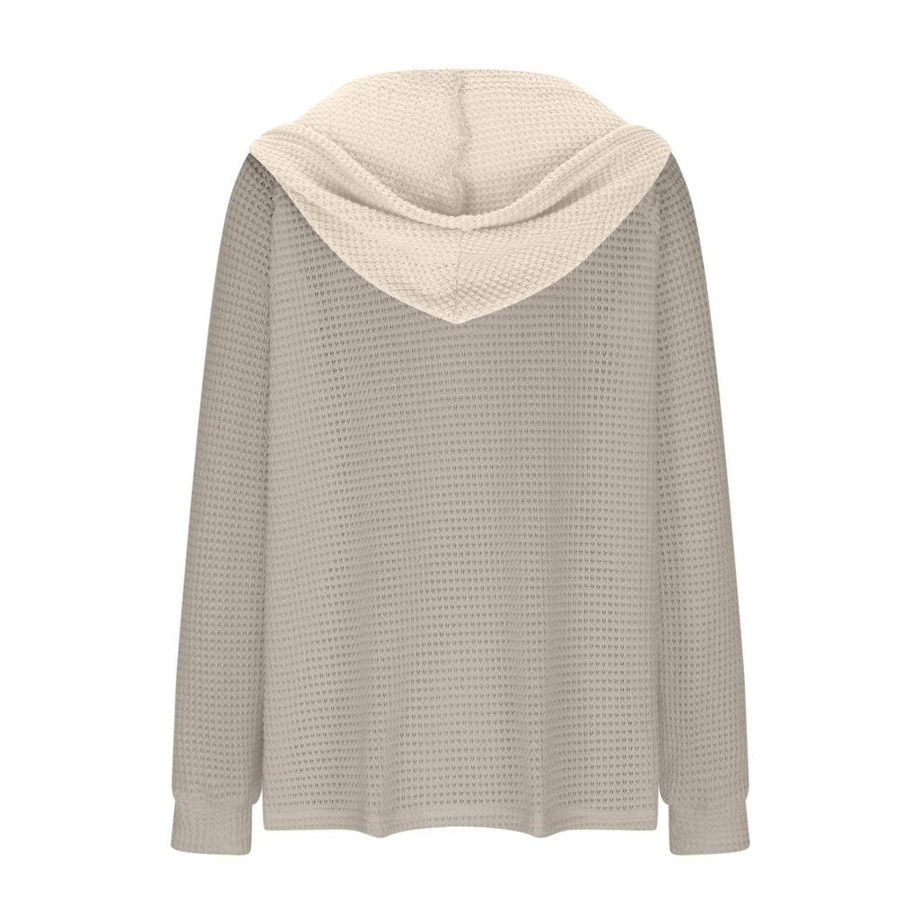 Colorblock Hooded Waffle Knit Sweatshirt - Grey - 1