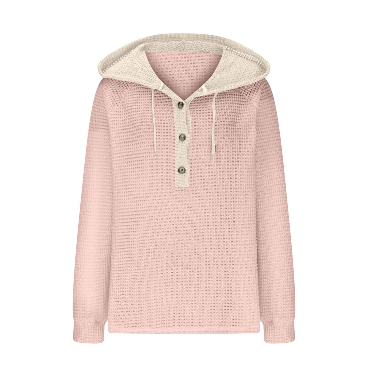 Colorblock Hooded Waffle Knit Sweatshirt - Pink