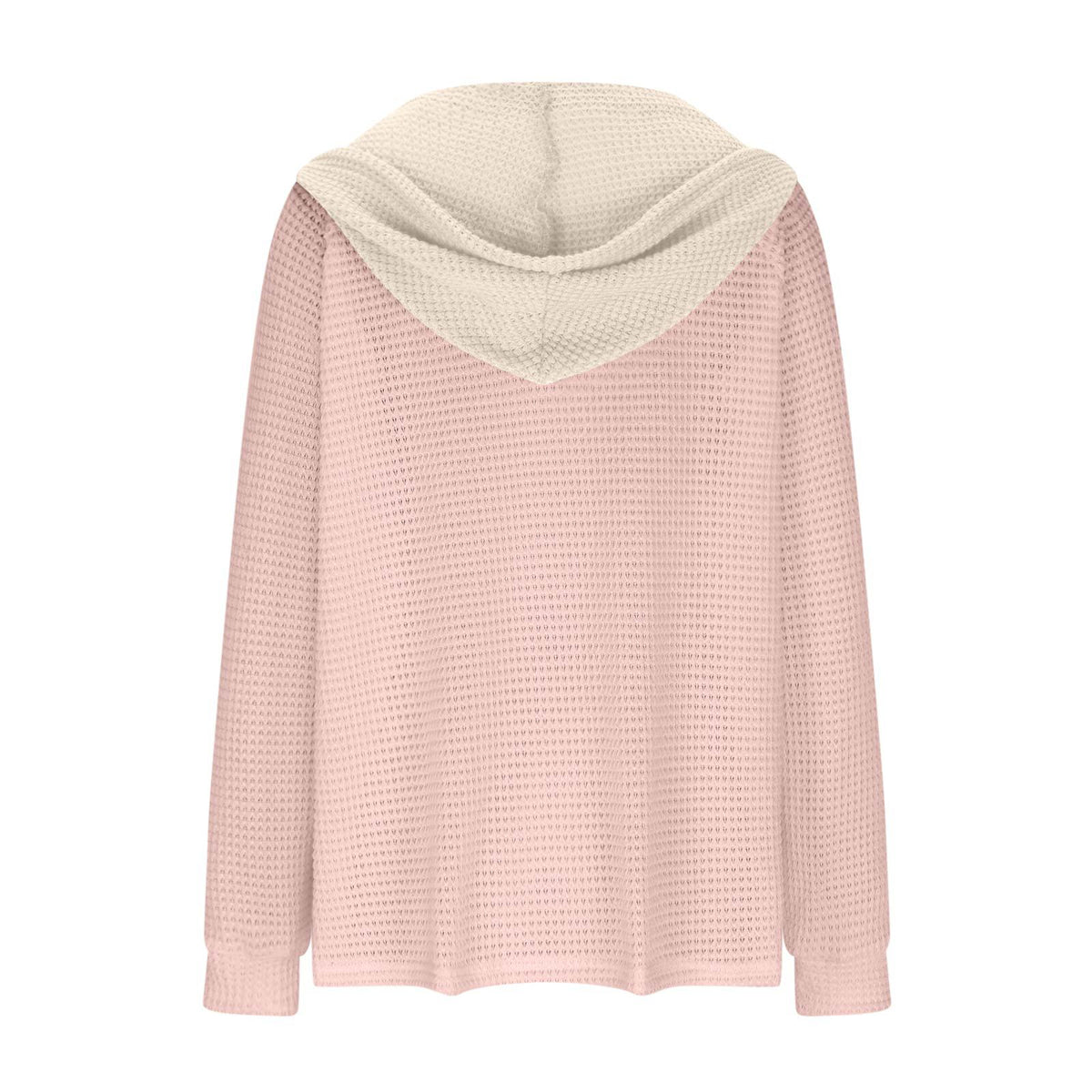 Colorblock Hooded Waffle Knit Sweatshirt - Pink - 1