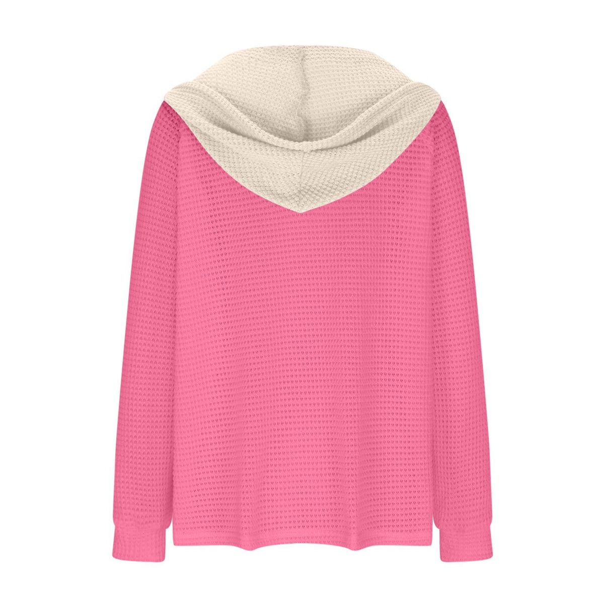 Colorblock Hooded Waffle Knit Sweatshirt - Rose_red - 1