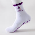 Ruffle Cuff Embroidered Pilates Grip Socks - Lavender