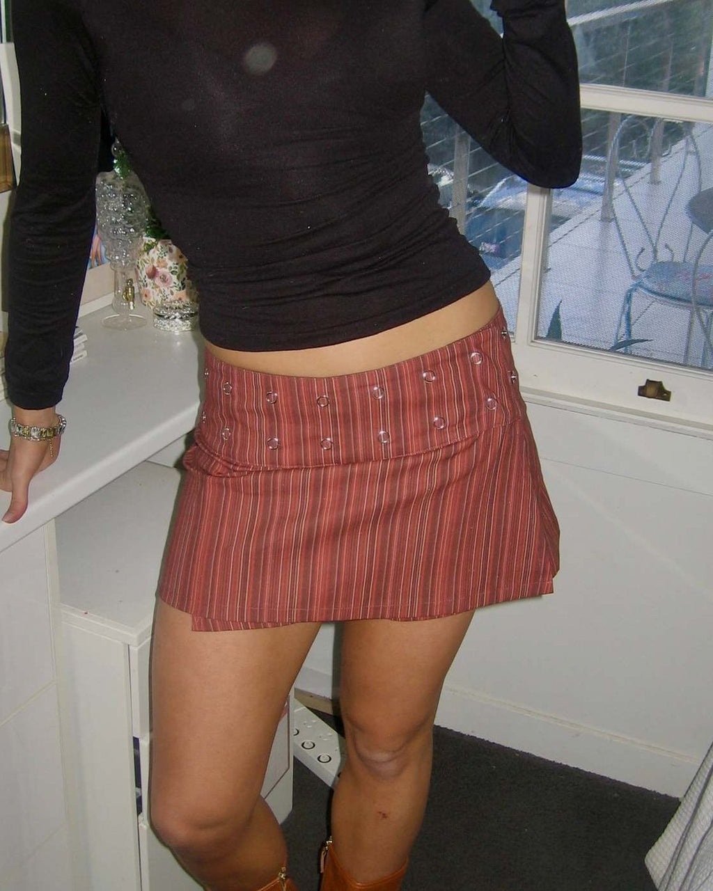 Asymmetric Wrap Low Rise Denim Mini Skirt - Brown