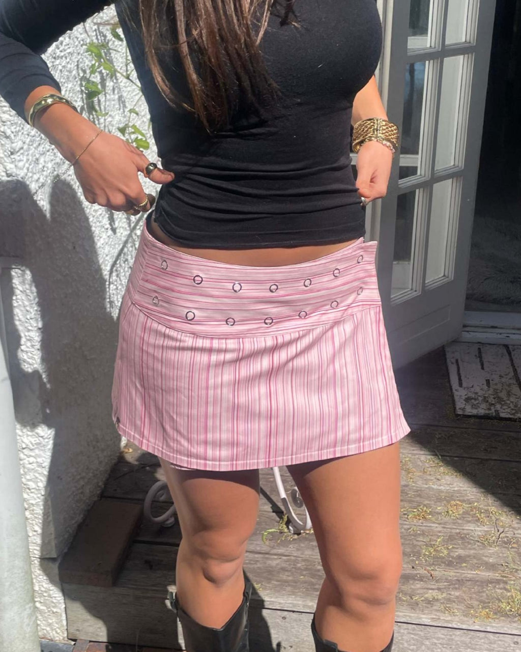Asymmetric Wrap Low Rise Denim Mini Skirt - Pink