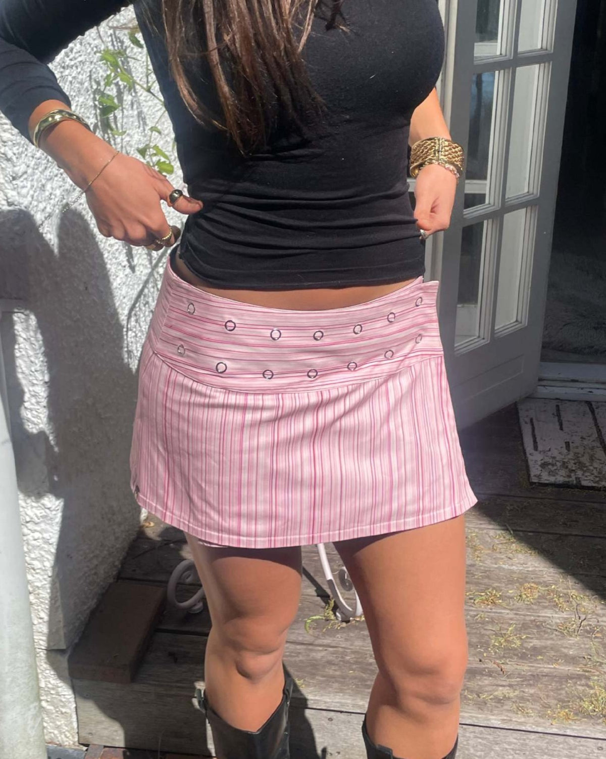 Asymmetric Wrap Low Rise Denim Mini Skirt - Pink
