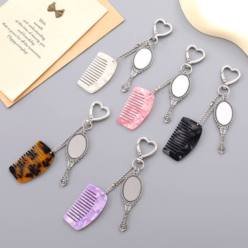 Vintage Mirror And Mini Comb Keychain