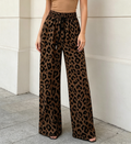 Leopard Print Wide Leg Lounge Pants - Coffee