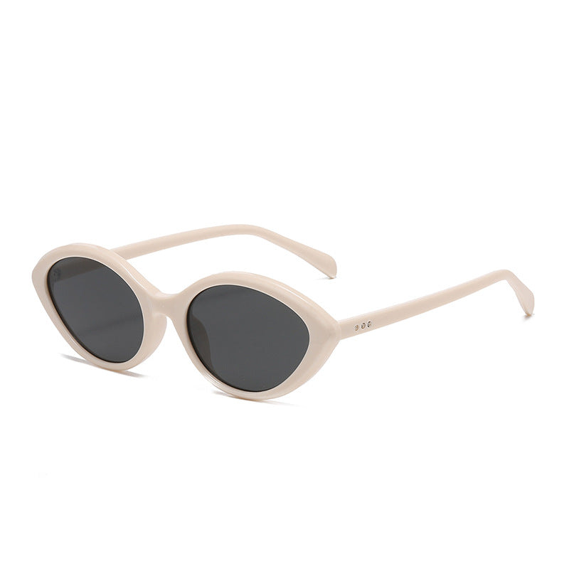 Retro Small Oval Frame Sunglasses - Beige-1