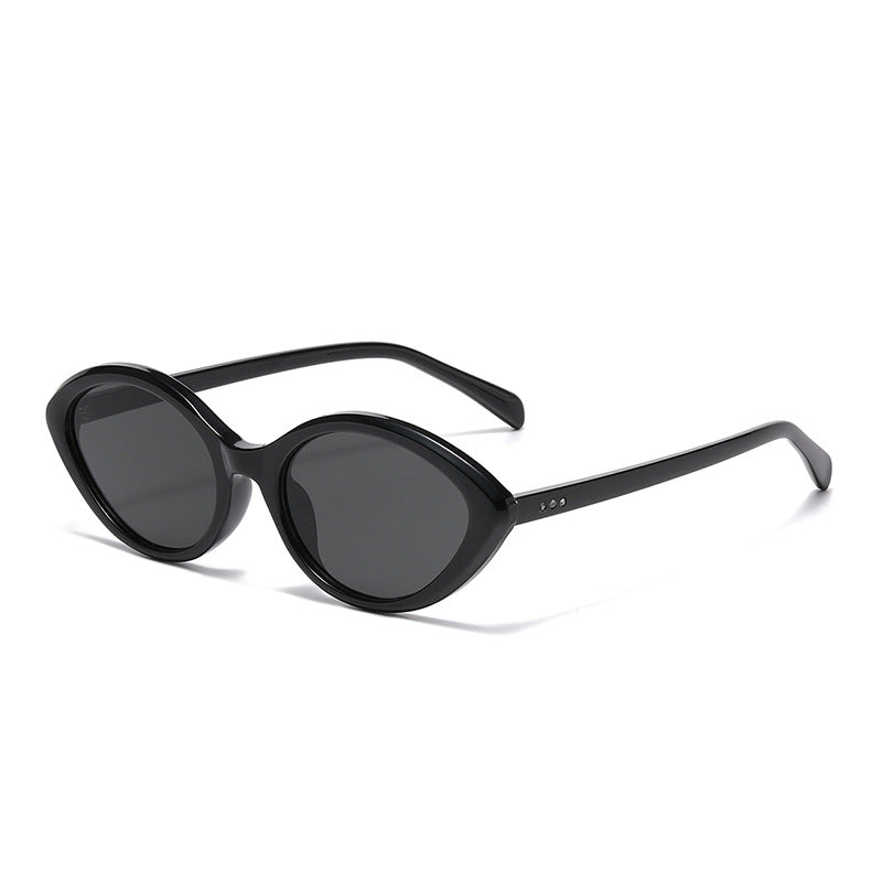 Retro Small Oval Frame Sunglasses - Black-1