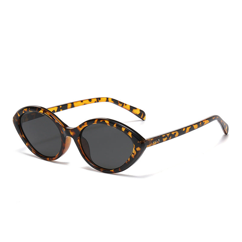 Retro Small Oval Frame Sunglasses - Leopard-1