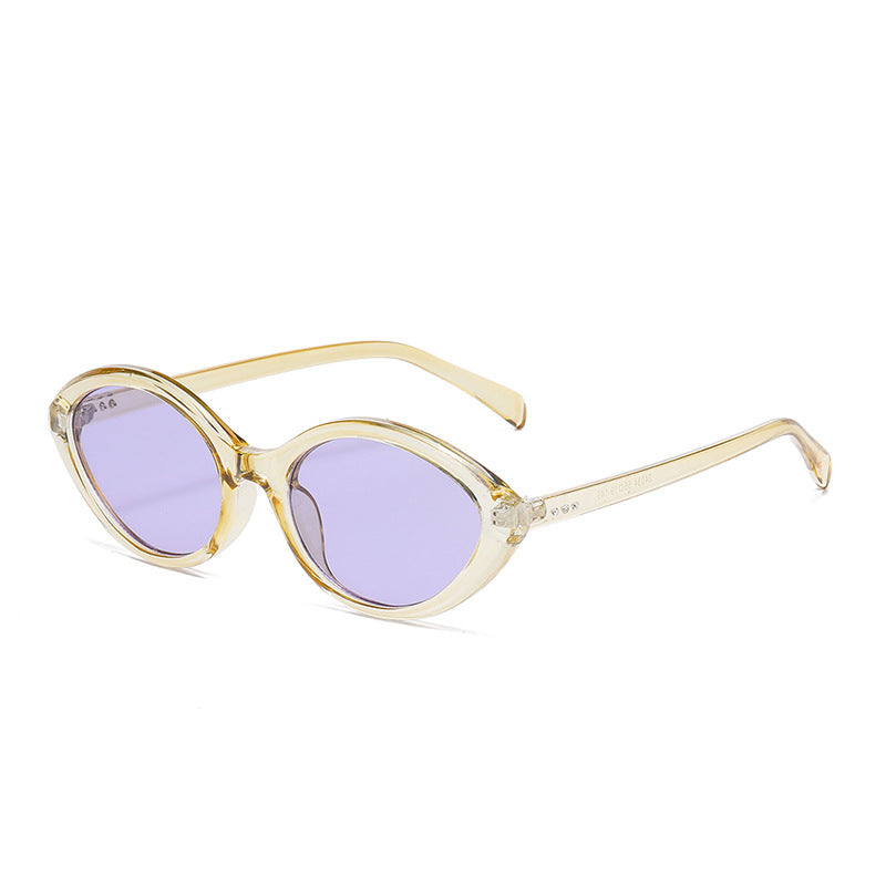 Retro Small Oval Frame Sunglasses - Purple