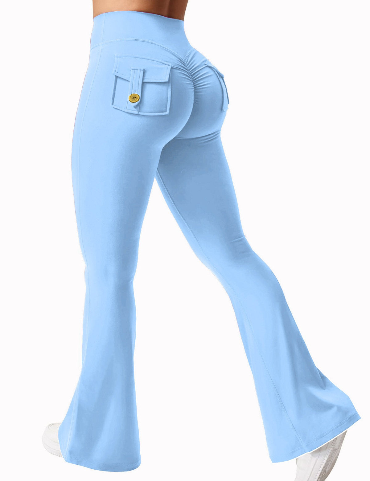 Cargo Pocket Scrunch Butt Flare Yoga Leggings - Baby Blue