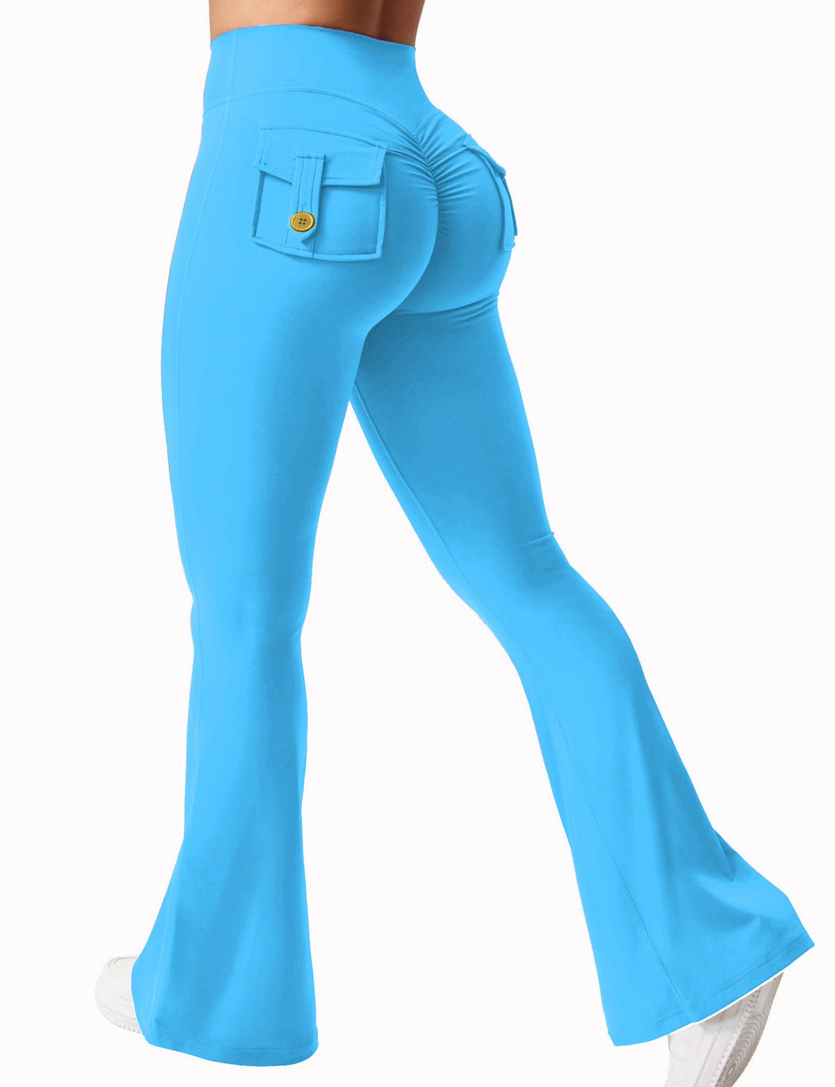 Cargo Pocket Scrunch Butt Flare Yoga Leggings - Bright Blue