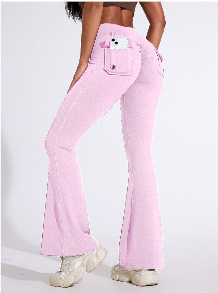 Cargo Pocket Scrunch Butt Flare Yoga Leggings - Light Pink