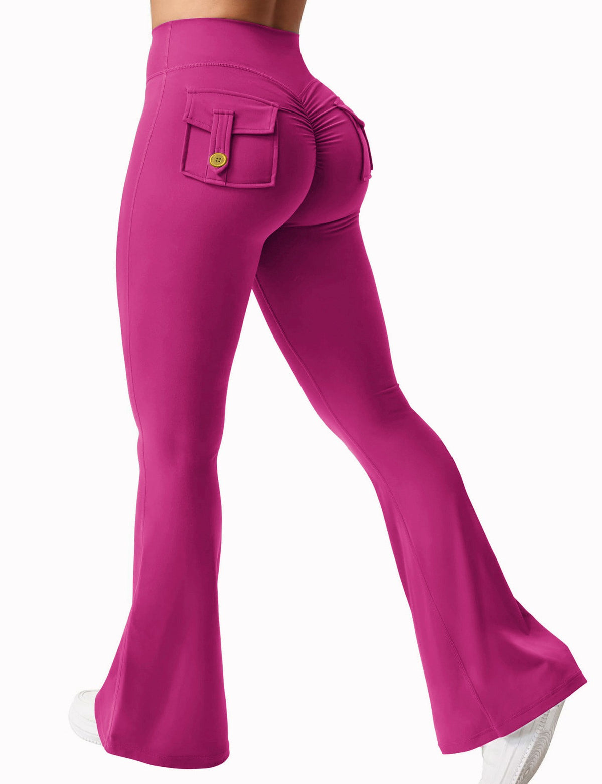 Cargo Pocket Scrunch Butt Flare Yoga Leggings - Magenta