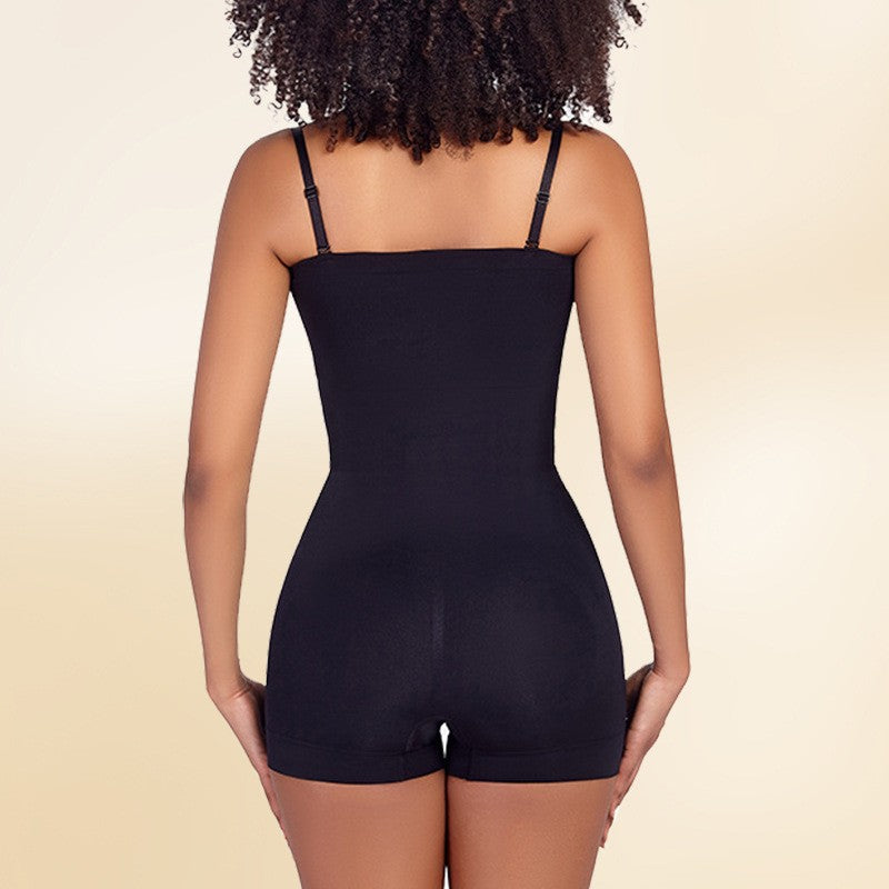 Strapless Square Neck Tummy Control Shaping Bodysuit - Black Shorts