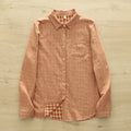 Micro Check Cotton Shirt With Rounded Collar - Rust