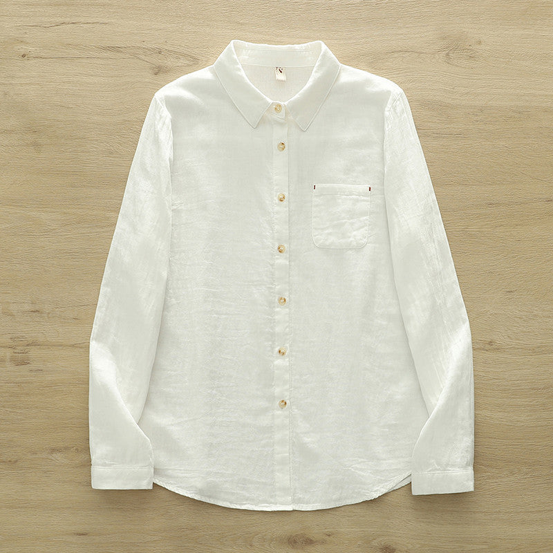Micro Check Cotton Shirt With Rounded Collar - White