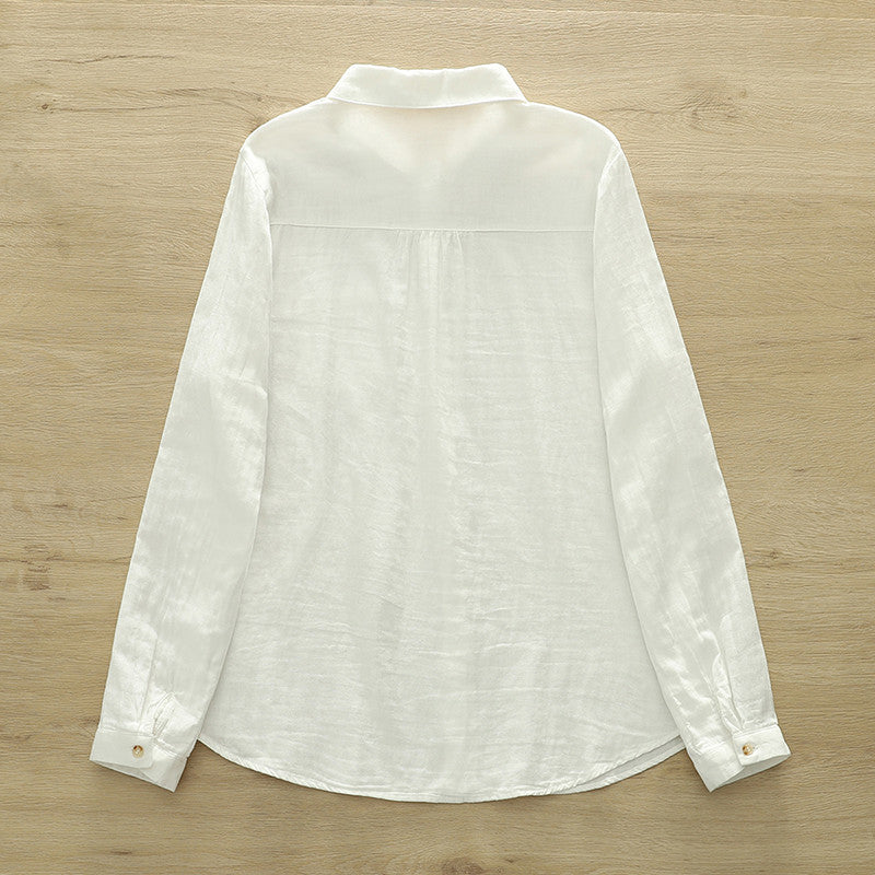 Micro Check Cotton Shirt With Rounded Collar - White - 1