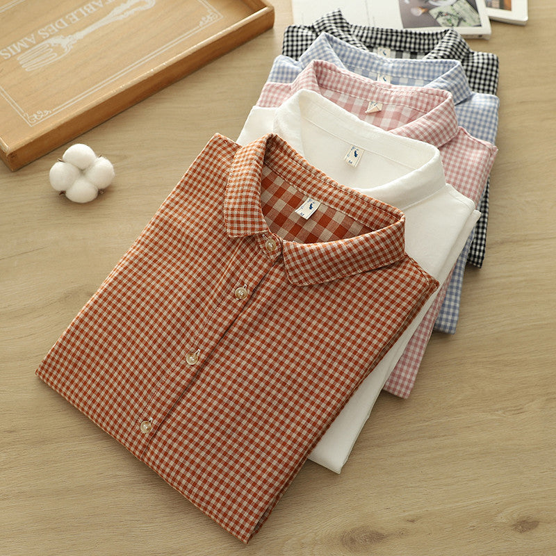 Micro Check Cotton Shirt With Rounded Collar - view 11