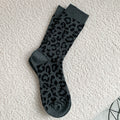 Leopard Print Ribbed Crew Socks - Grey