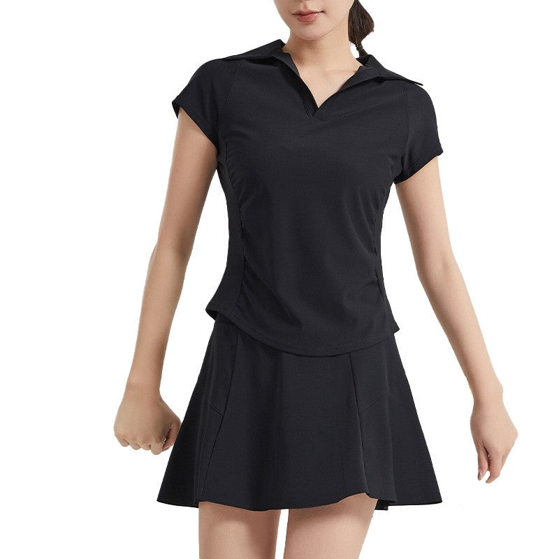 Ruched Short Sleeve Polo Tennis Skort Set