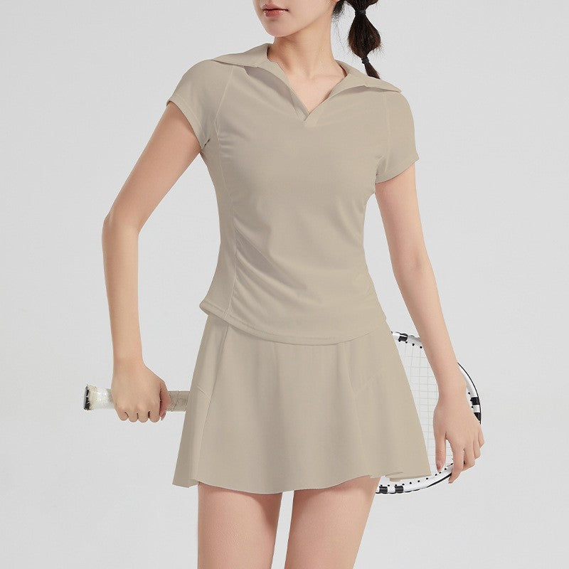 Ruched Short Sleeve Polo Tennis Skort Set