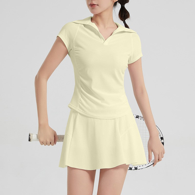Ruched Short Sleeve Polo Tennis Skort Set