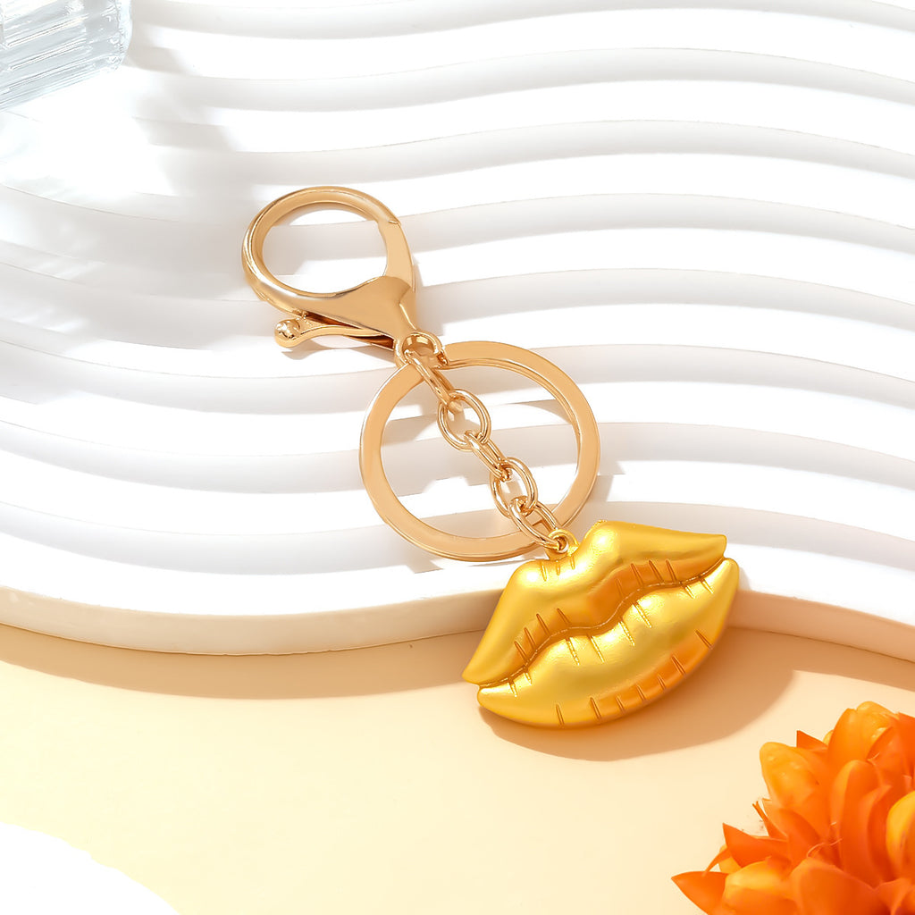 Puffy Lips Charm Keychain - Gold
