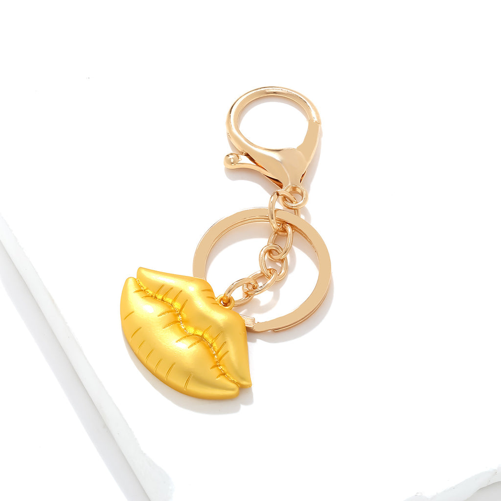 Puffy Lips Charm Keychain - Gold - 2