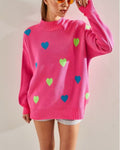 Scattered Heart Oversized Mock Neck Sweater - Pink