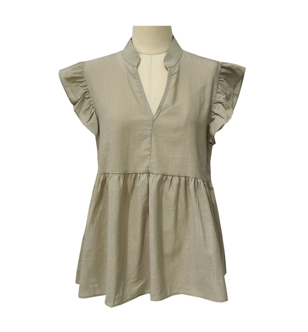 Flutter Sleeve Notch Neck Babydoll Blouse