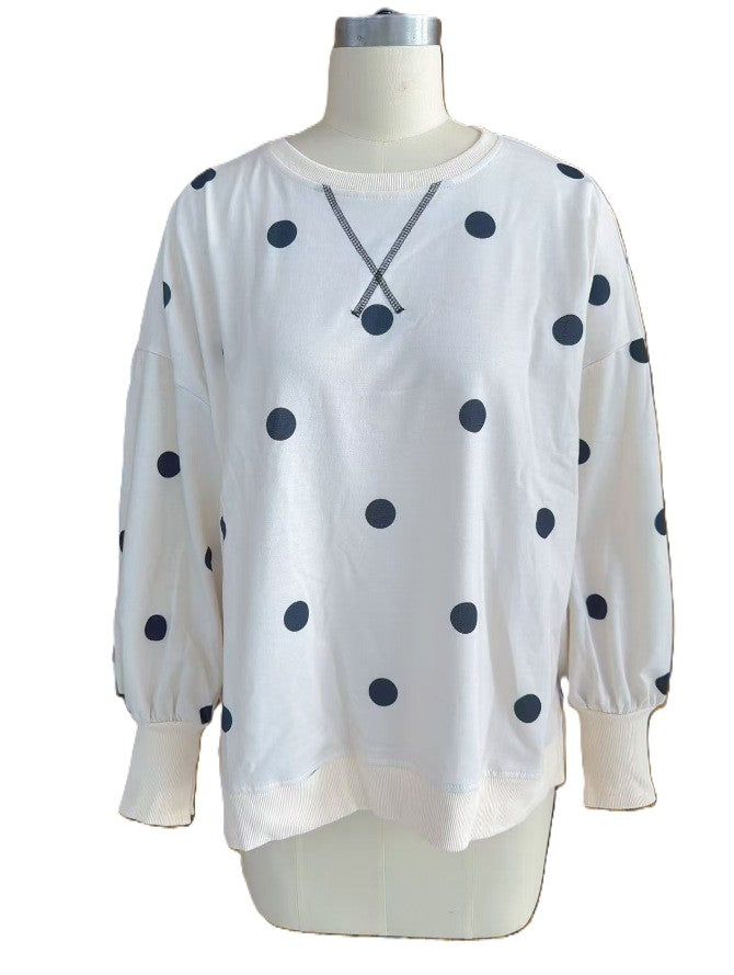 Polka Dot Drop Shoulder Slouchy Sweatshirt - Apricot