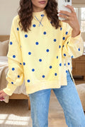 Polka Dot Drop Shoulder Slouchy Sweatshirt - Yellow