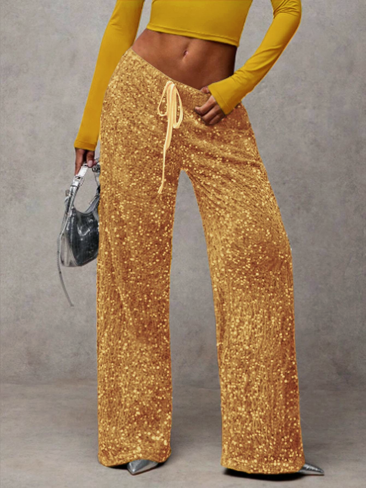 Glittering Sequin Wide Leg Evening Trousers - Earthy