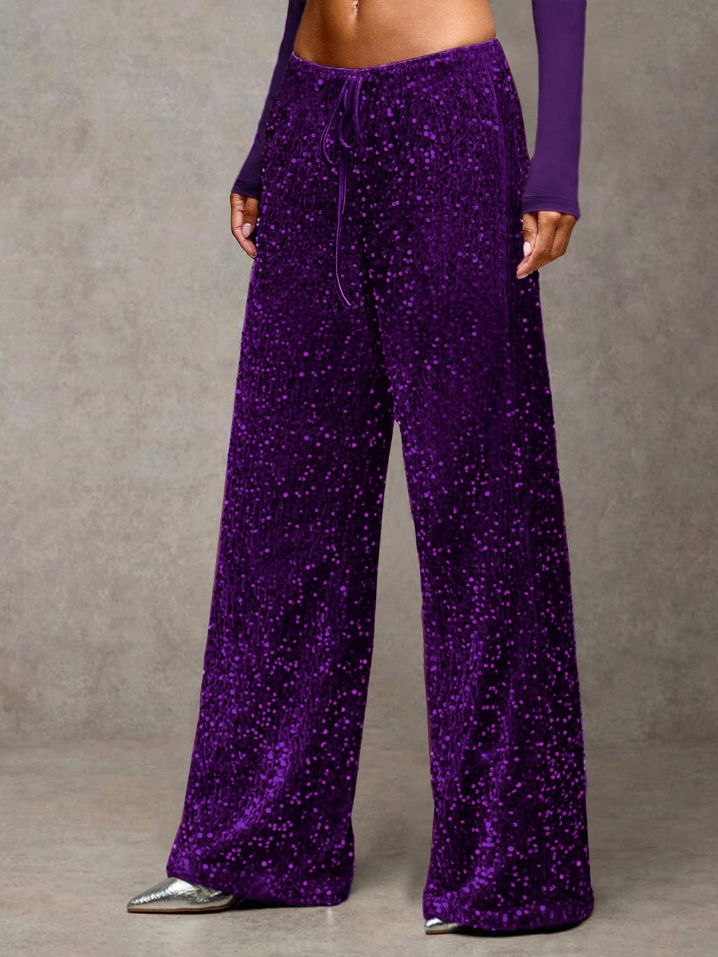 Glittering Sequin Wide Leg Evening Trousers - Purple - 1