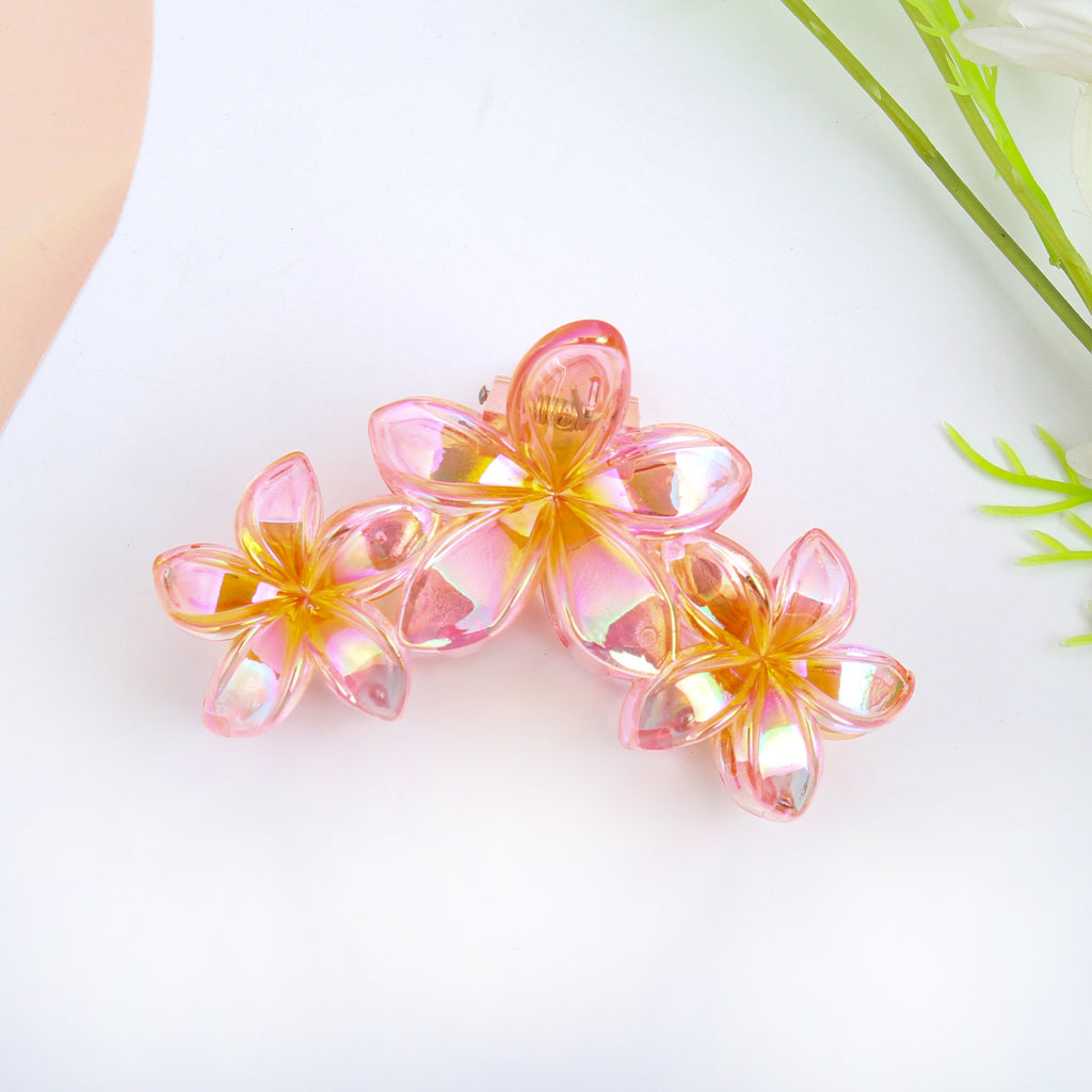 Triple Plumeria Bloom Hair Claw Clip - Pink