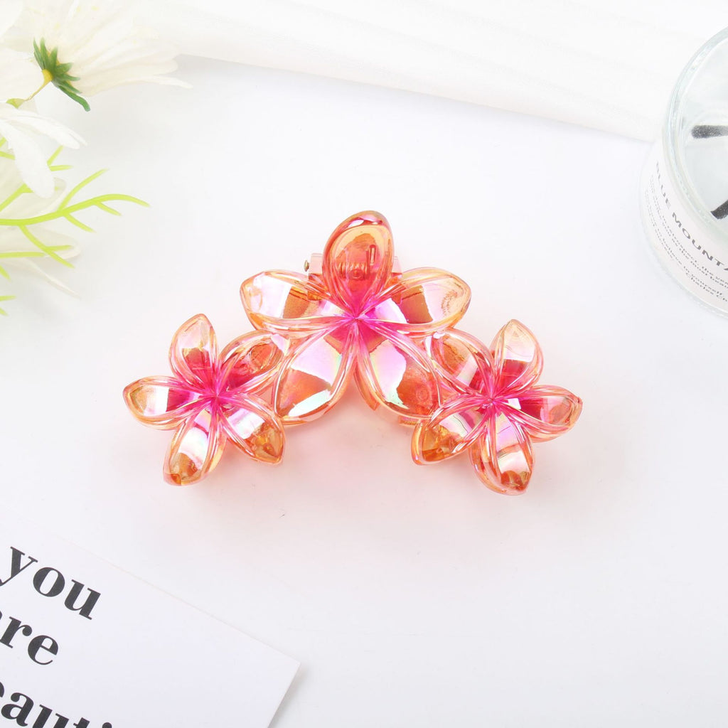 Triple Plumeria Bloom Hair Claw Clip - Red